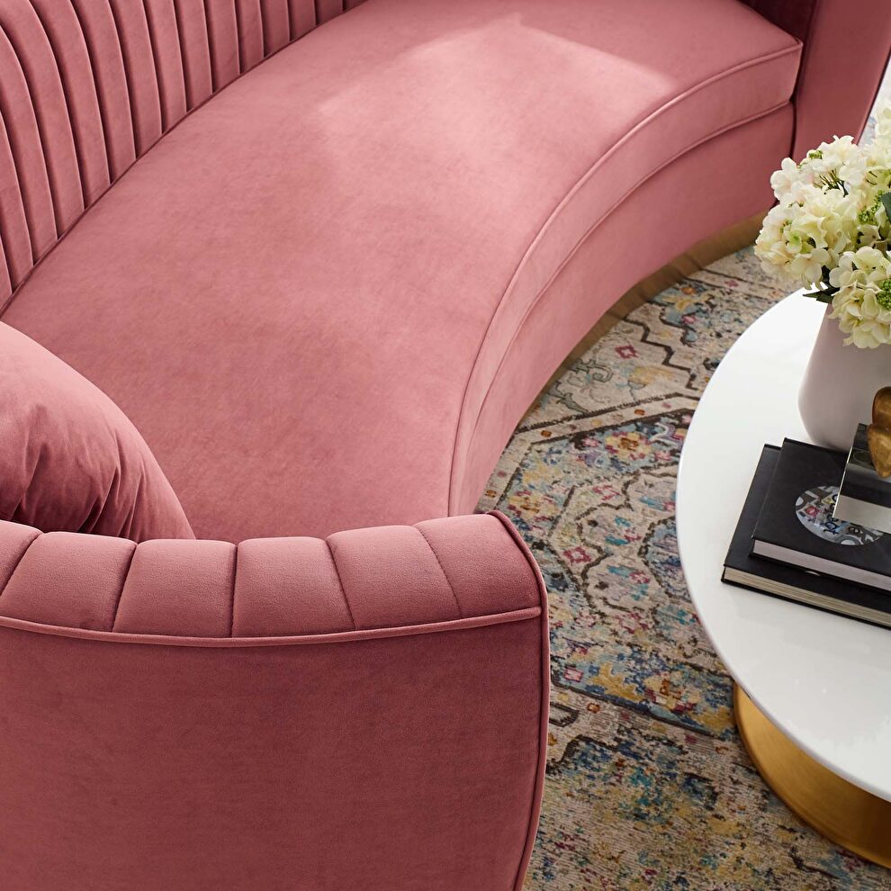 Channel tufted curved performance velvet sofa in dusty rose by Modway additional picture 6