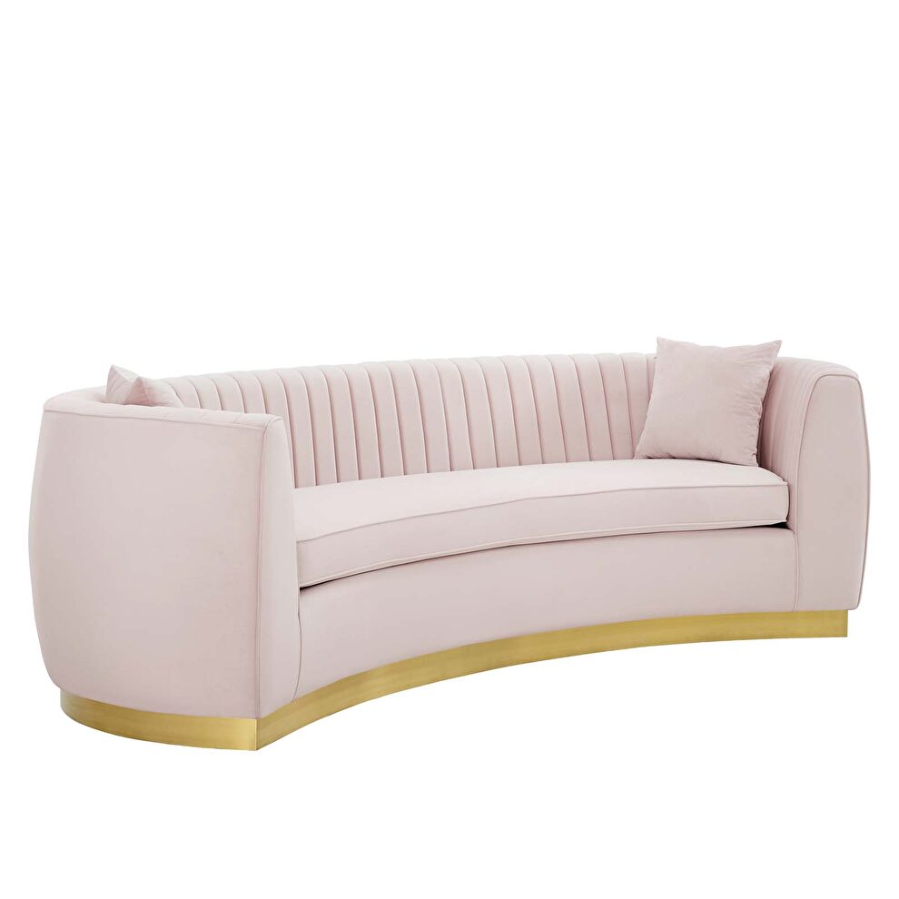 Channel tufted curved performance velvet sofa in pink by Modway additional picture 2