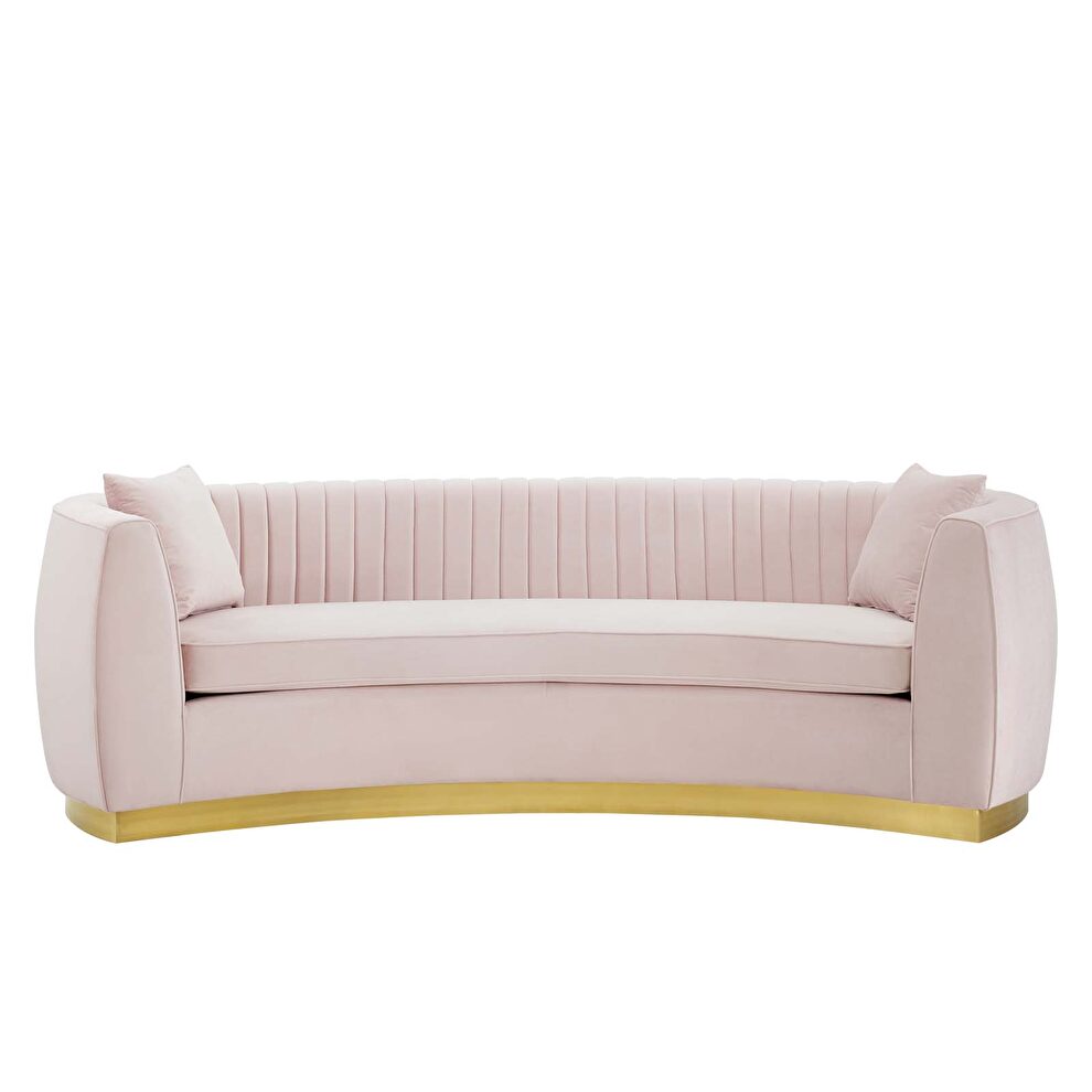 Channel tufted curved performance velvet sofa in pink by Modway additional picture 5
