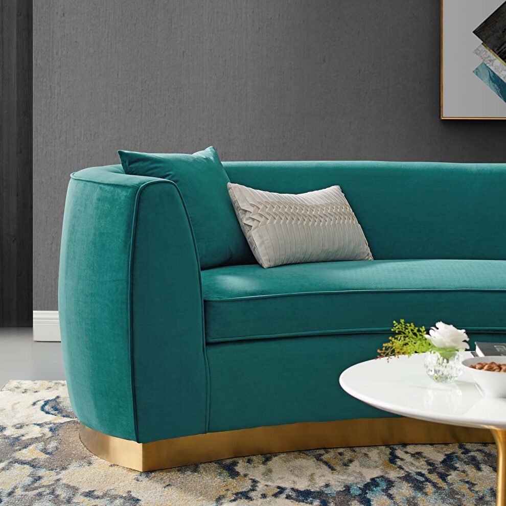 Curved performance velvet sofa in teal by Modway additional picture 6