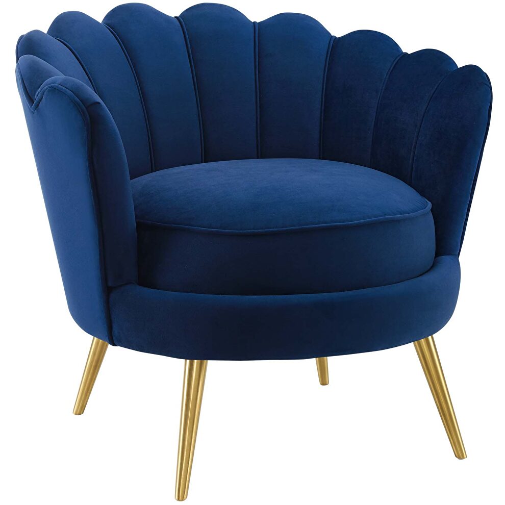 Scalloped edge performance velvet accent armchair in navy by Modway additional picture 3