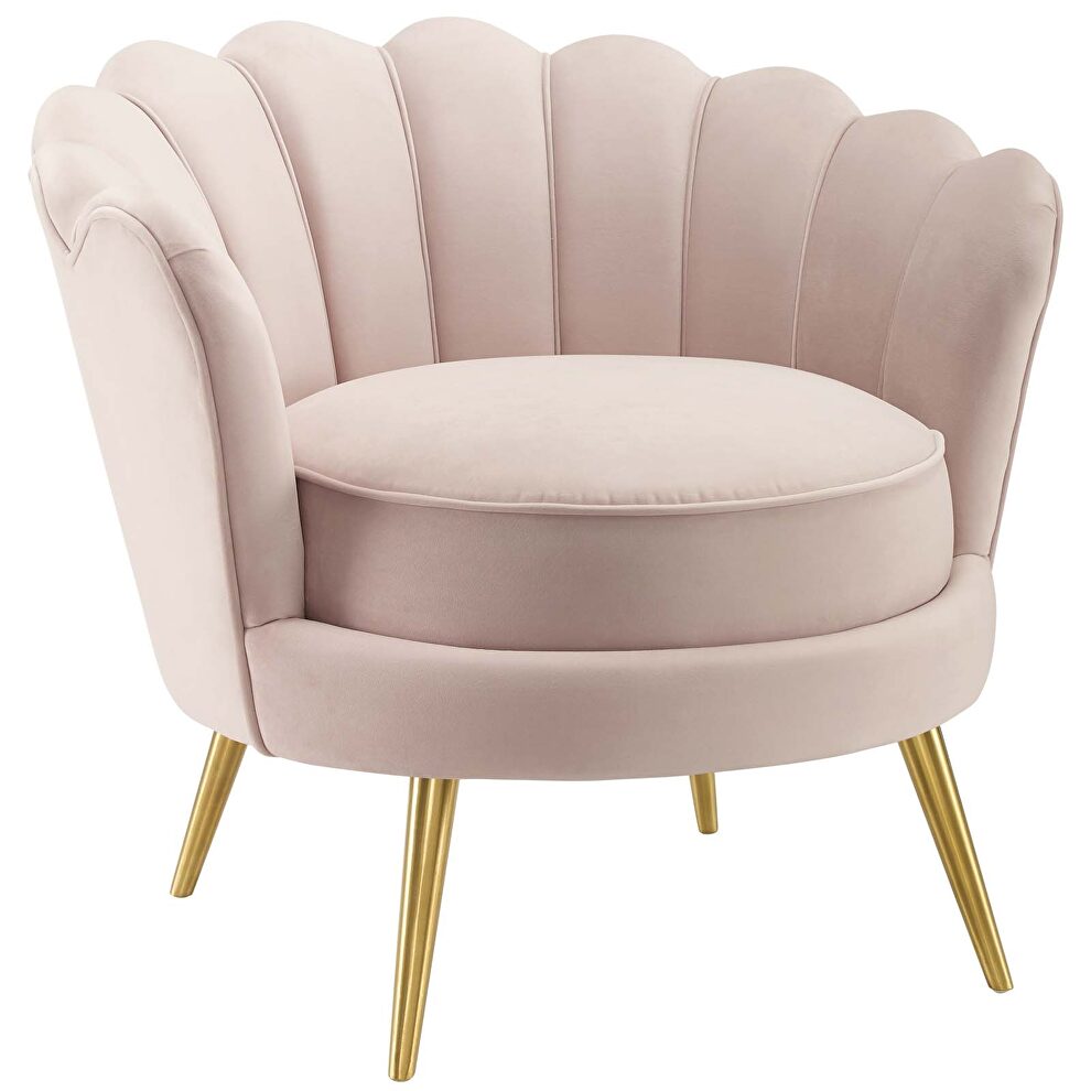 Scalloped edge performance velvet accent armchair in pink by Modway additional picture 4