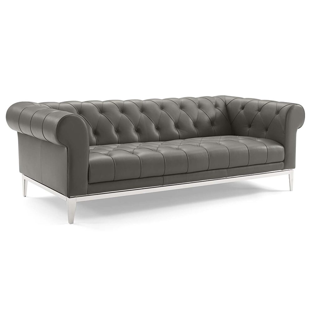 Tufted button upholstered leather chesterfield sofa in gray by Modway additional picture 2
