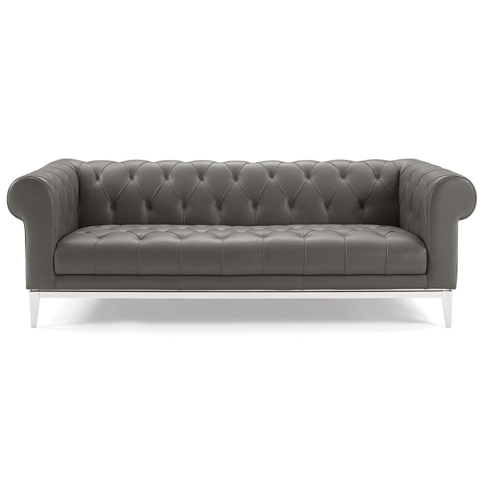 Tufted button upholstered leather chesterfield sofa in gray by Modway additional picture 5