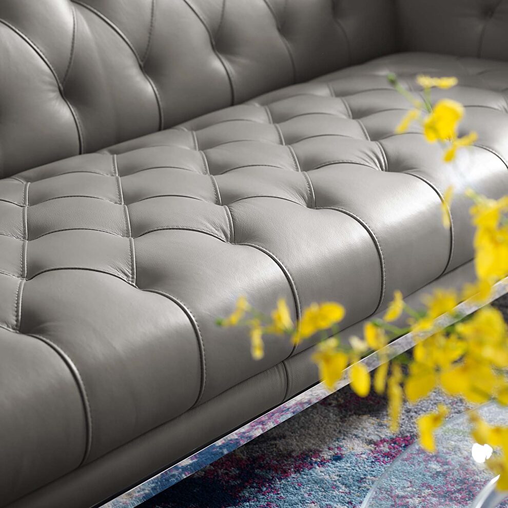 Tufted button upholstered leather chesterfield sofa in gray by Modway additional picture 6