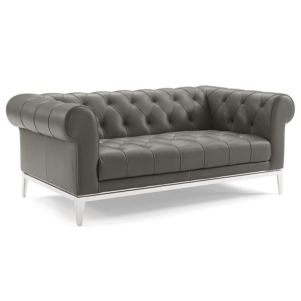 Tufted button upholstered leather chesterfield loveseat in gray by Modway additional picture 2