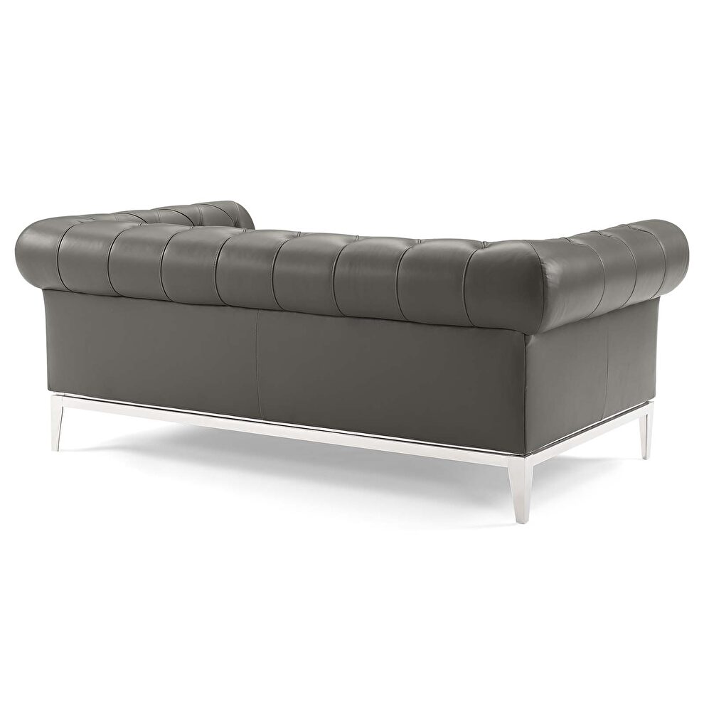 Tufted button upholstered leather chesterfield loveseat in gray by Modway additional picture 4