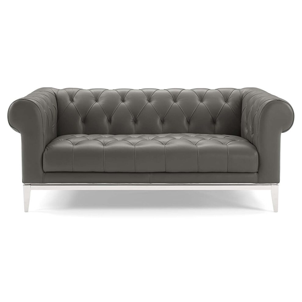 Tufted button upholstered leather chesterfield loveseat in gray by Modway additional picture 5