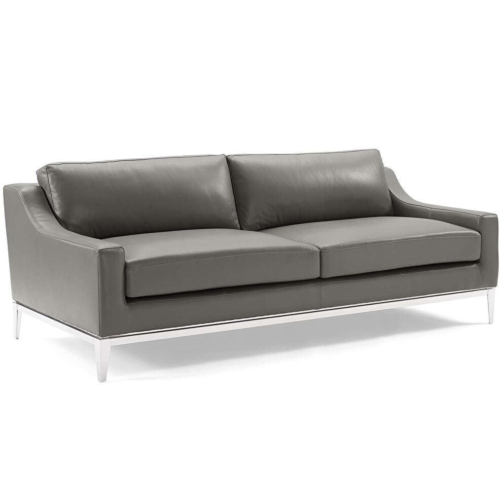 Stainless steel base leather sofa in gray by Modway additional picture 2