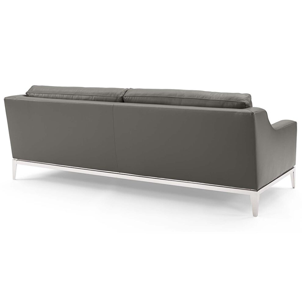 Stainless steel base leather sofa in gray by Modway additional picture 4