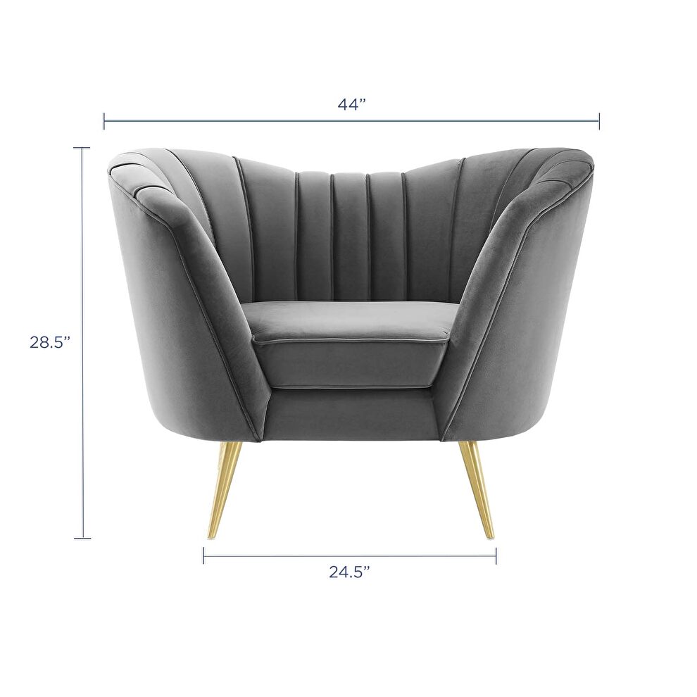 Vertical channel tufted curved performance velvet chair in gray by Modway additional picture 6