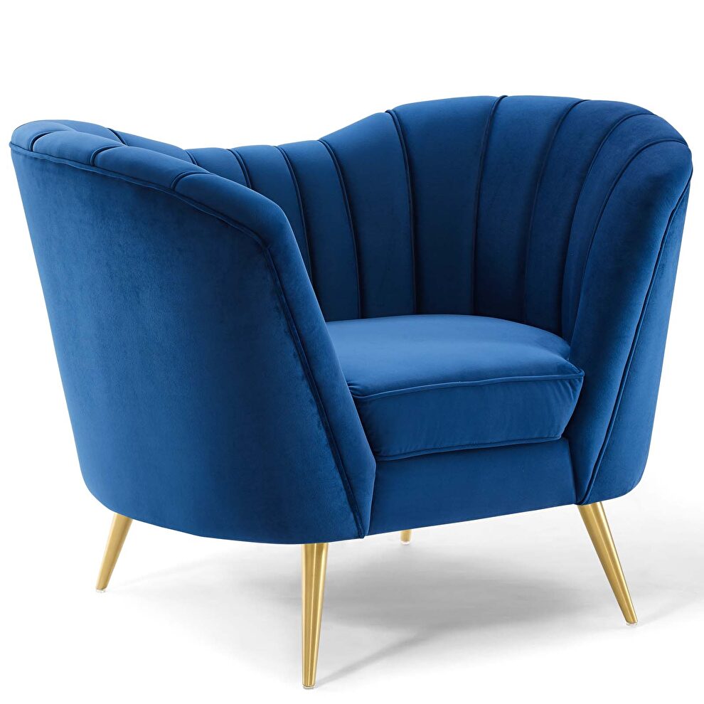 Vertical channel tufted curved performance velvet chair in navy by Modway additional picture 2
