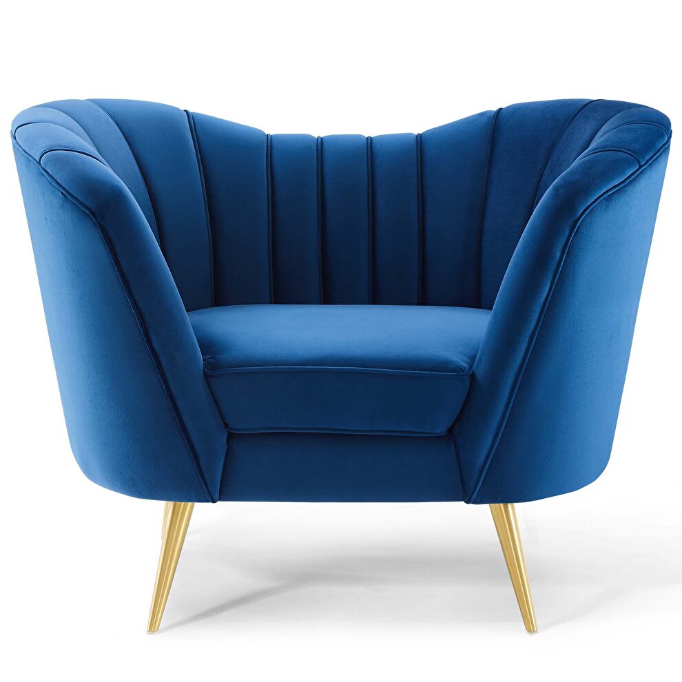 Vertical channel tufted curved performance velvet chair in navy by Modway additional picture 5