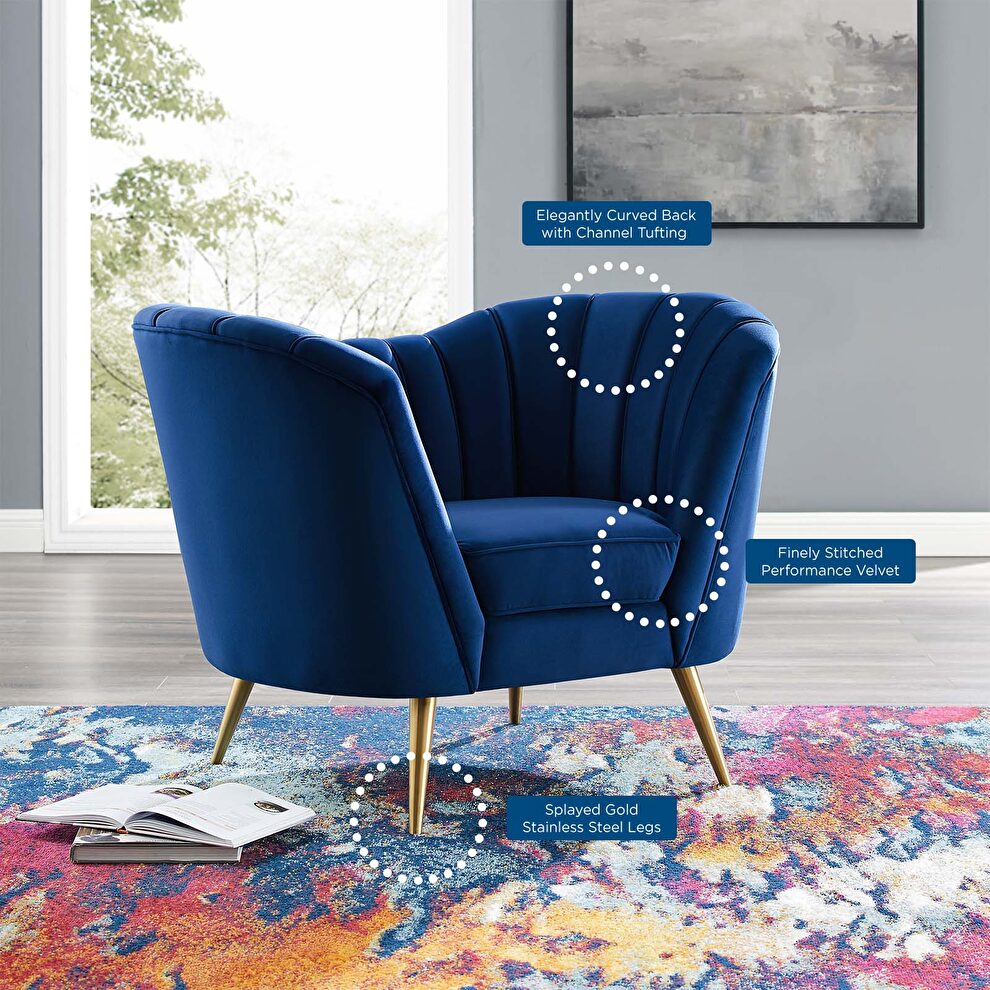 Vertical channel tufted curved performance velvet chair in navy by Modway additional picture 8