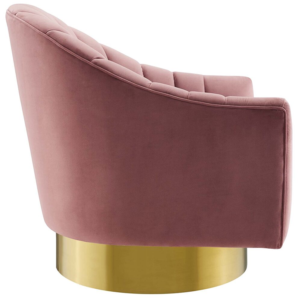 Vertical channel tufted accent lounge performance velvet swivel chair in dusty rose by Modway additional picture 6