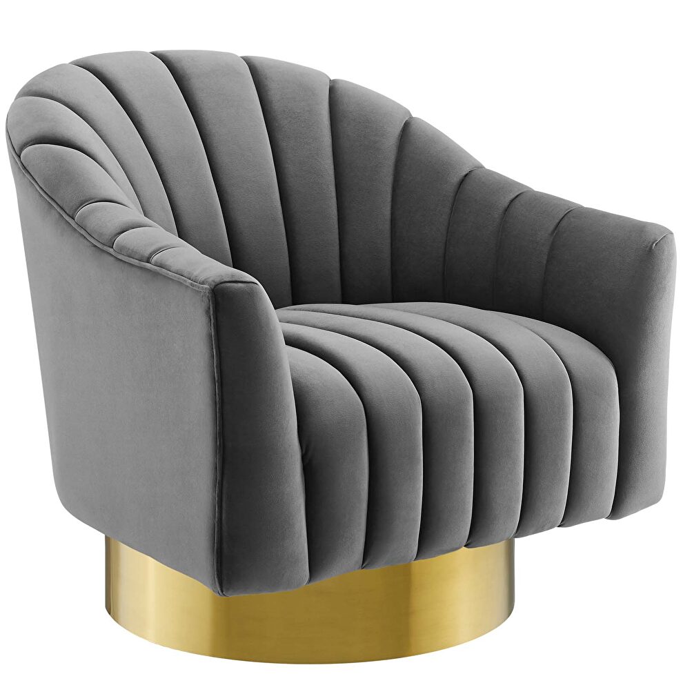 Vertical channel tufted accent lounge performance velvet swivel chair in gray by Modway additional picture 2