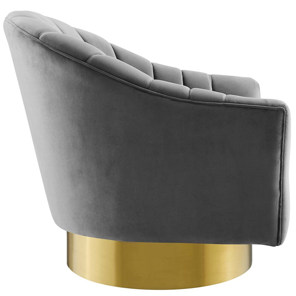 Vertical channel tufted accent lounge performance velvet swivel chair in gray by Modway additional picture 6