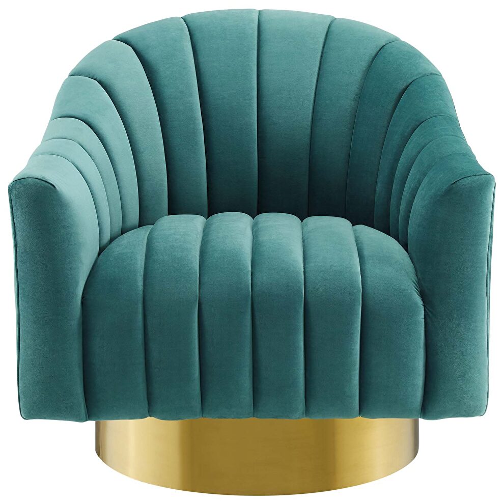 Vertical channel tufted accent lounge performance velvet swivel chair in teal by Modway additional picture 6
