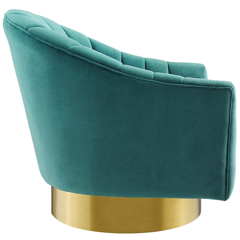 Vertical channel tufted accent lounge performance velvet swivel chair in teal by Modway additional picture 7