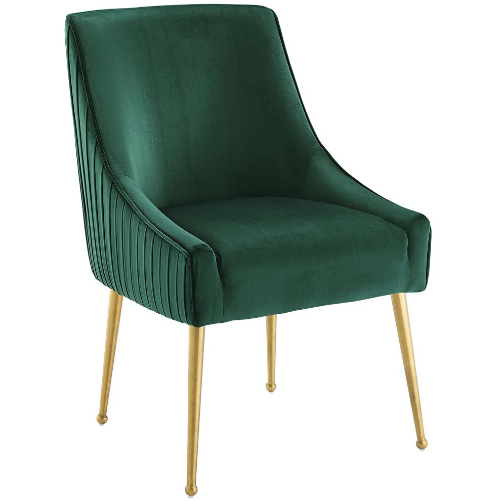 Pleated back upholstered performance velvet dining chair in green by Modway additional picture 5