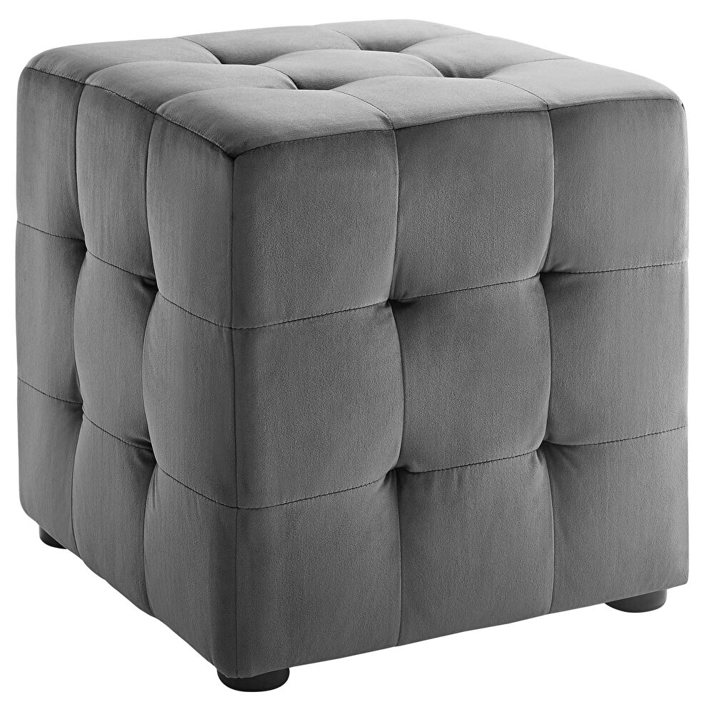 Tufted cube performance velvet ottoman in gray by Modway additional picture 2