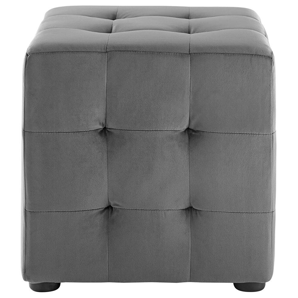 Tufted cube performance velvet ottoman in gray by Modway additional picture 3