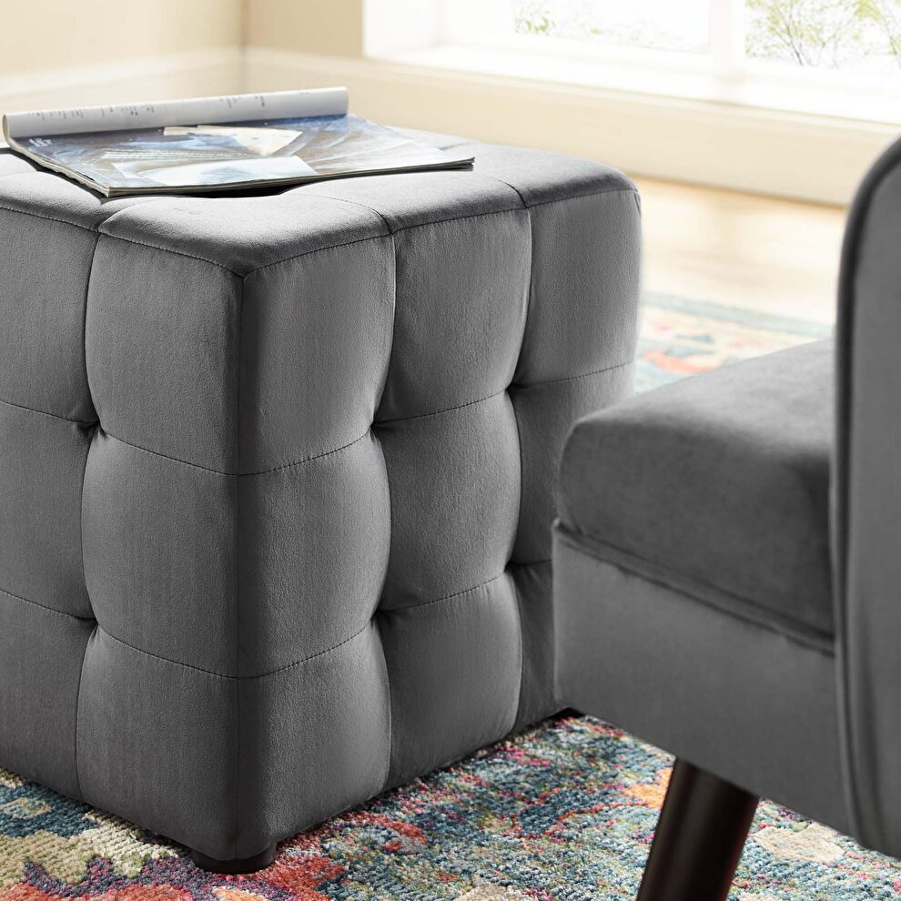 Tufted cube performance velvet ottoman in gray by Modway additional picture 5