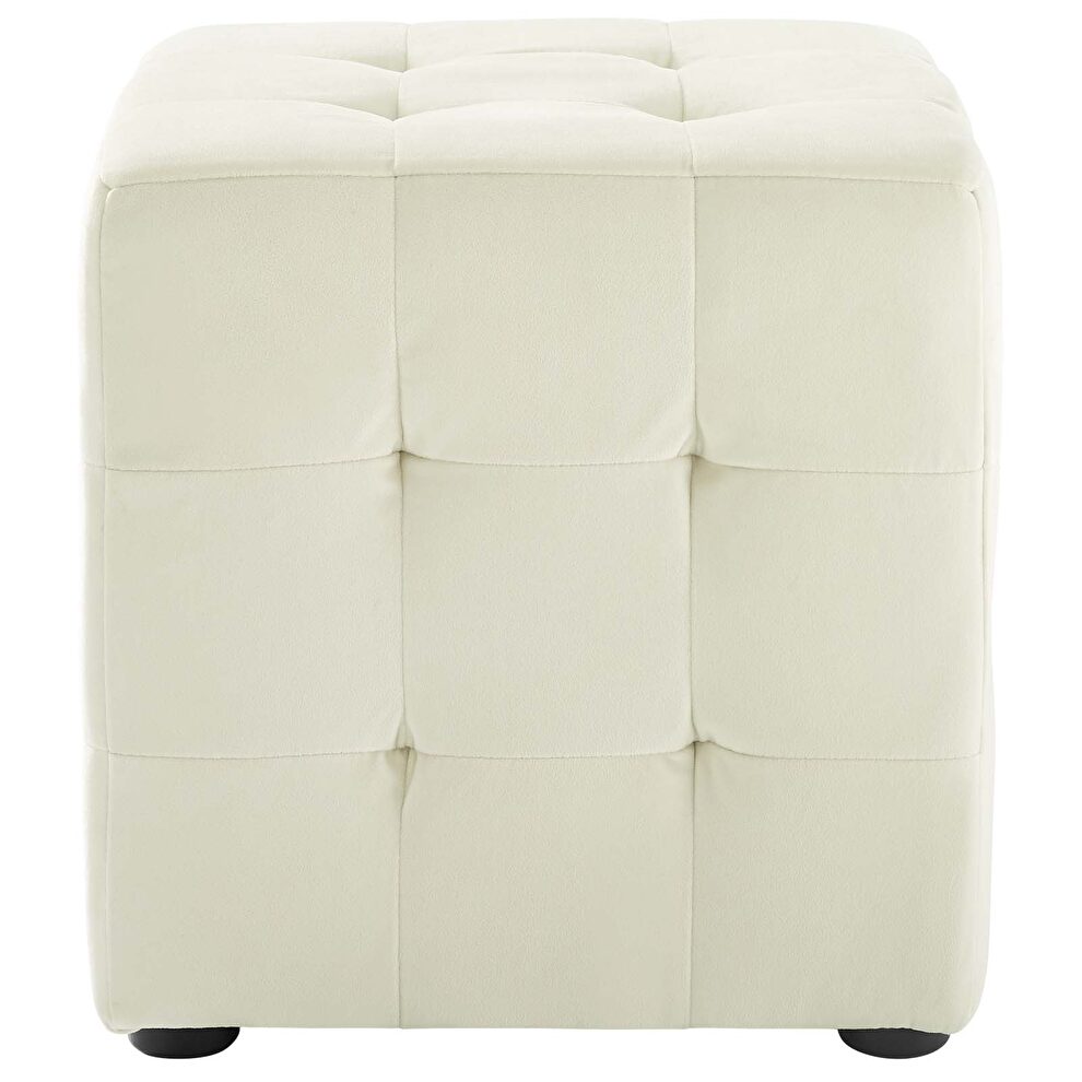 Tufted cube performance velvet ottoman in ivory by Modway additional picture 3