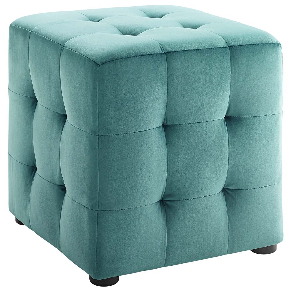Tufted cube performance velvet ottoman in teal by Modway additional picture 2