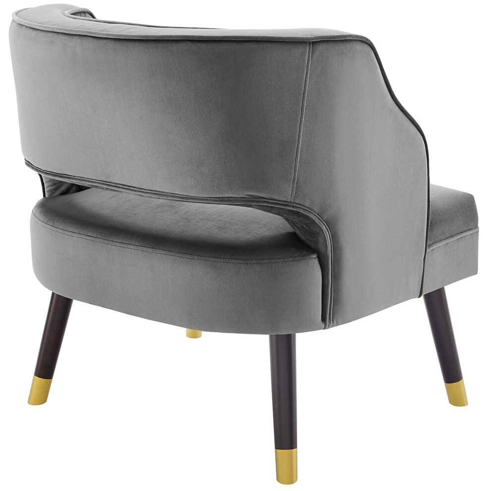 Button tufted open back performance velvet armchair in gray by Modway additional picture 4
