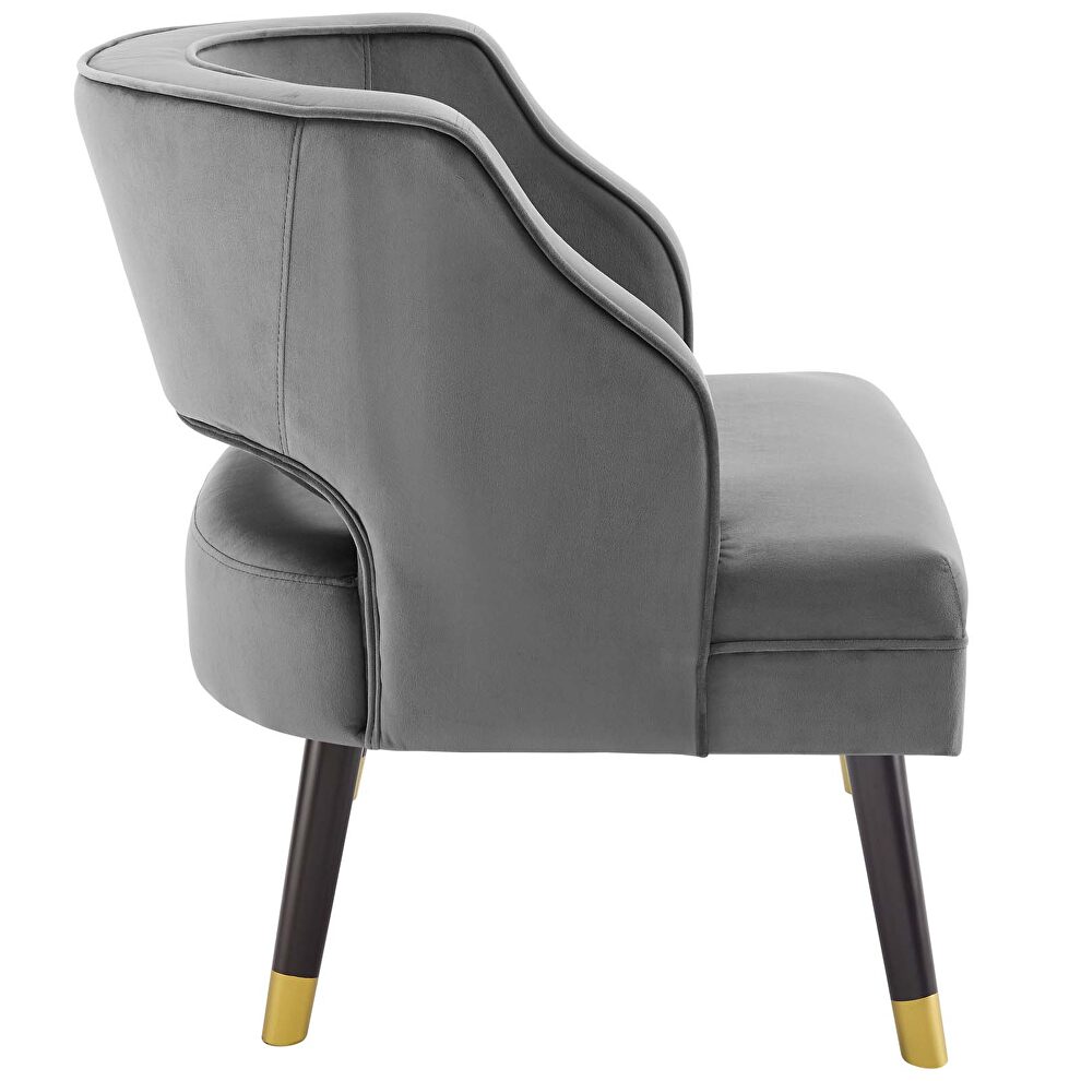 Button tufted open back performance velvet armchair in gray by Modway additional picture 5
