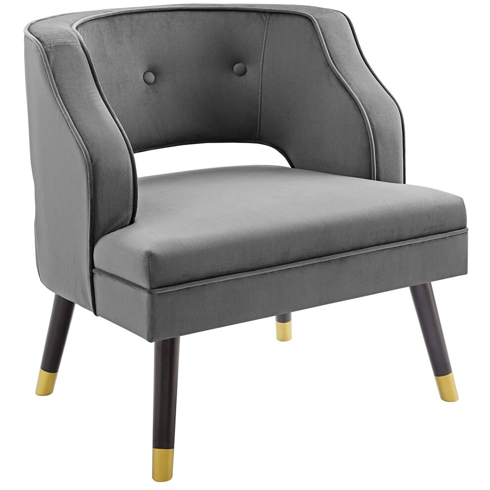 Button tufted open back performance velvet armchair in gray by Modway additional picture 7
