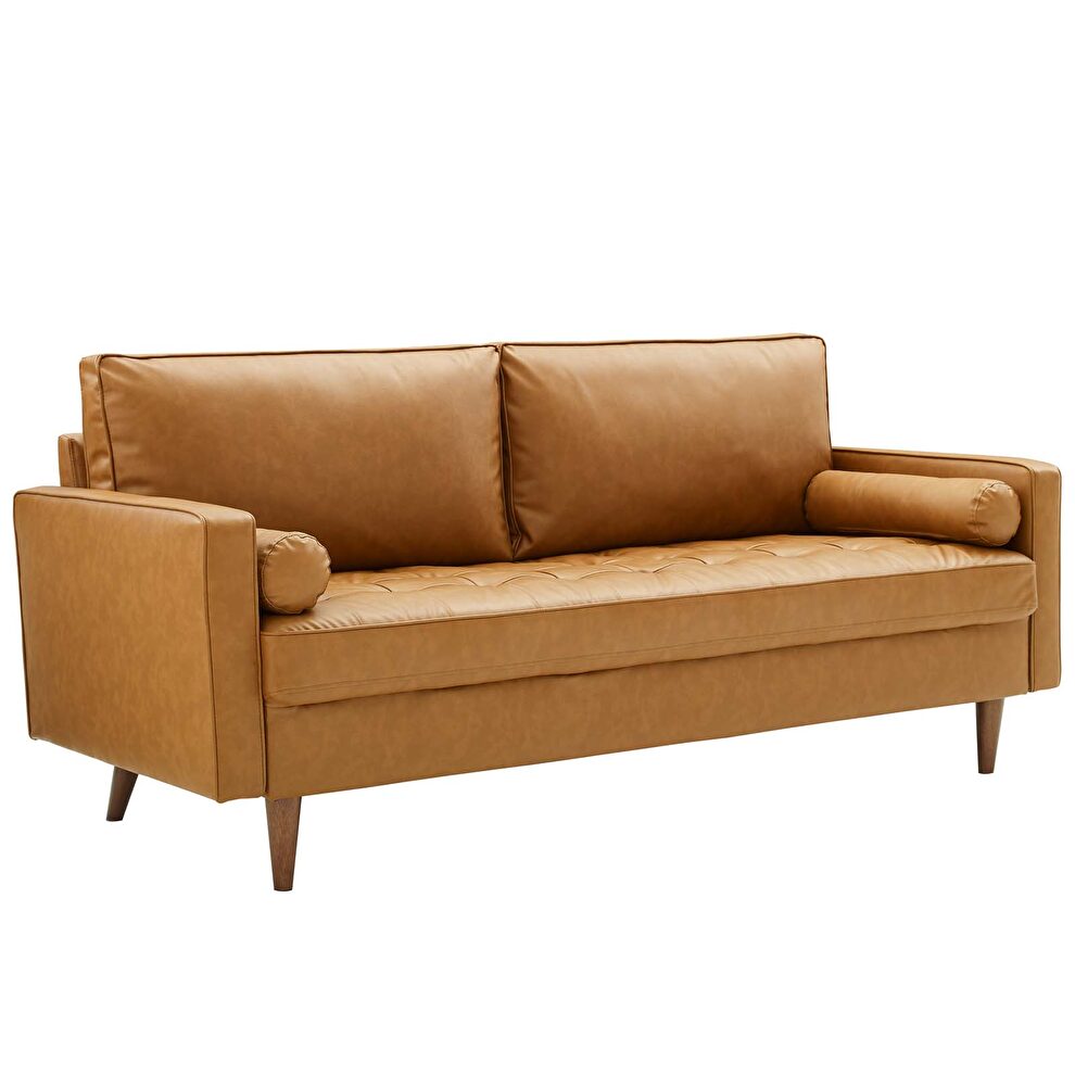 Upholstered faux leather sofa in tan by Modway additional picture 2