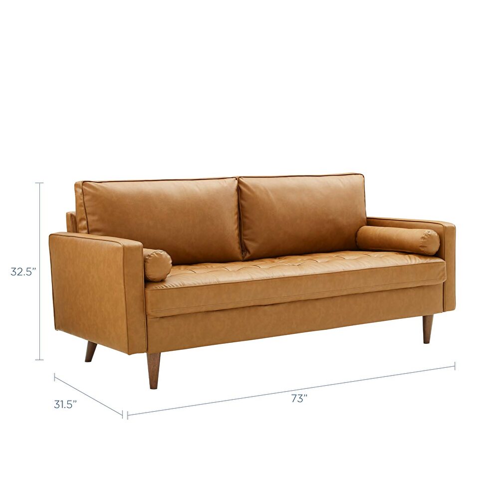 Upholstered faux leather sofa in tan by Modway additional picture 3