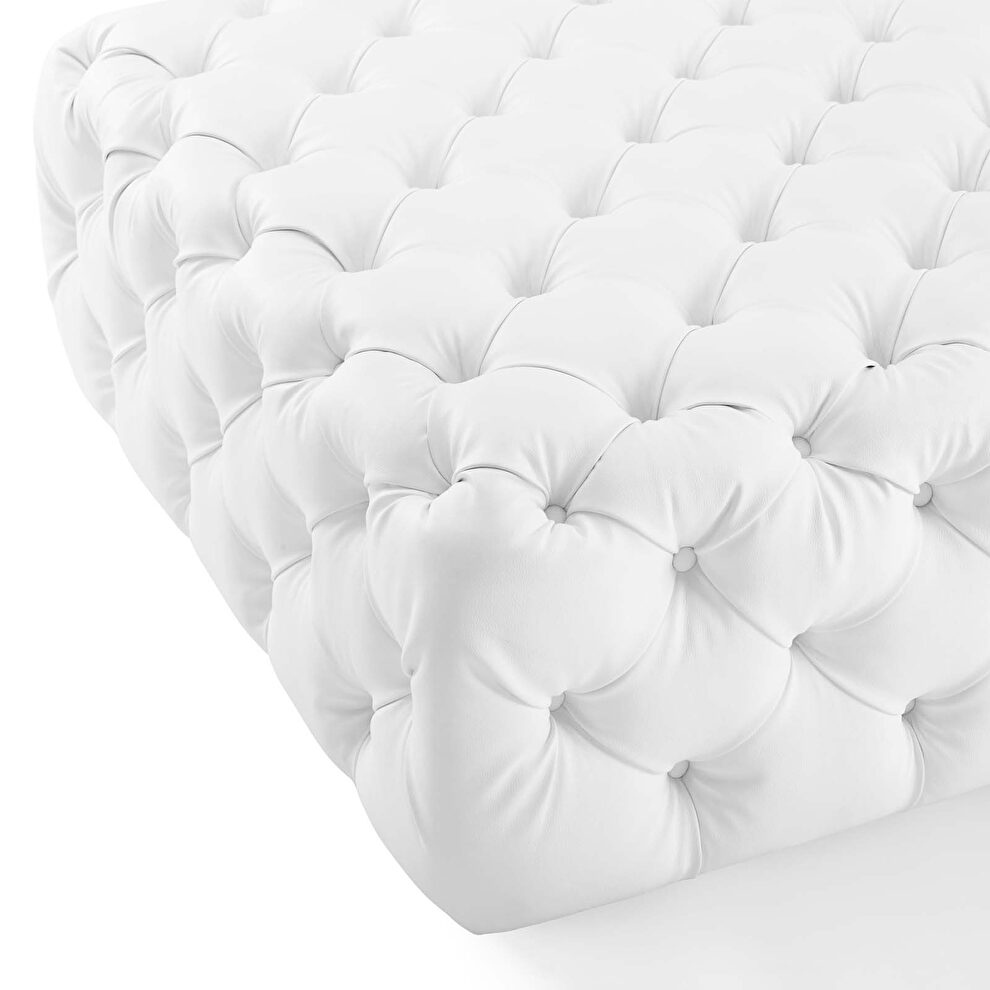 Tufted button large square faux leather ottoman in white by Modway additional picture 3