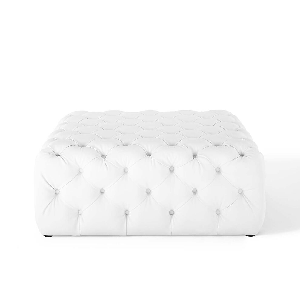 Tufted button large square faux leather ottoman in white by Modway additional picture 4