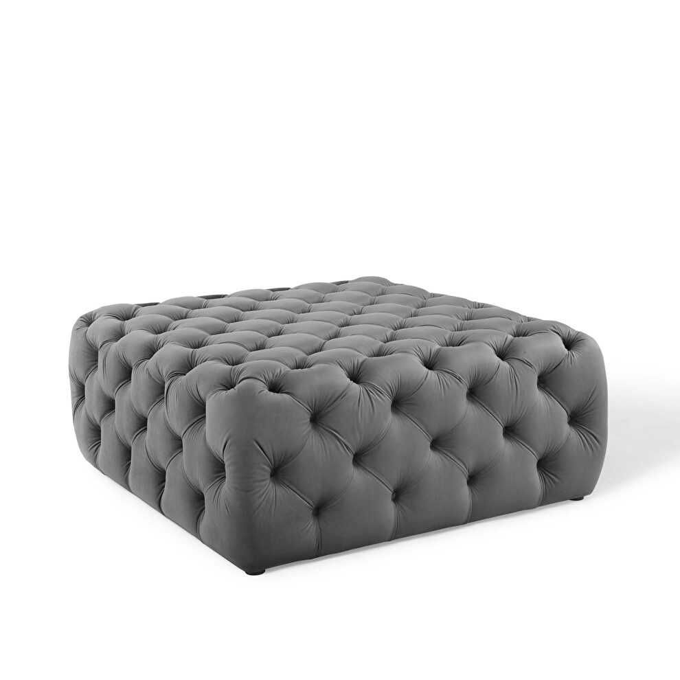 Tufted button large square performance velvet ottoman in gray by Modway additional picture 2