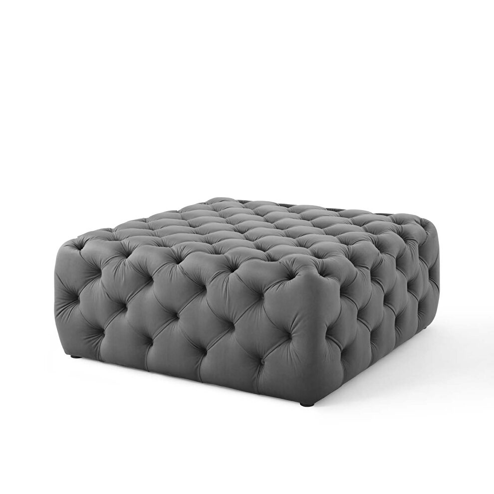 Tufted button large square performance velvet ottoman in gray by Modway additional picture 3