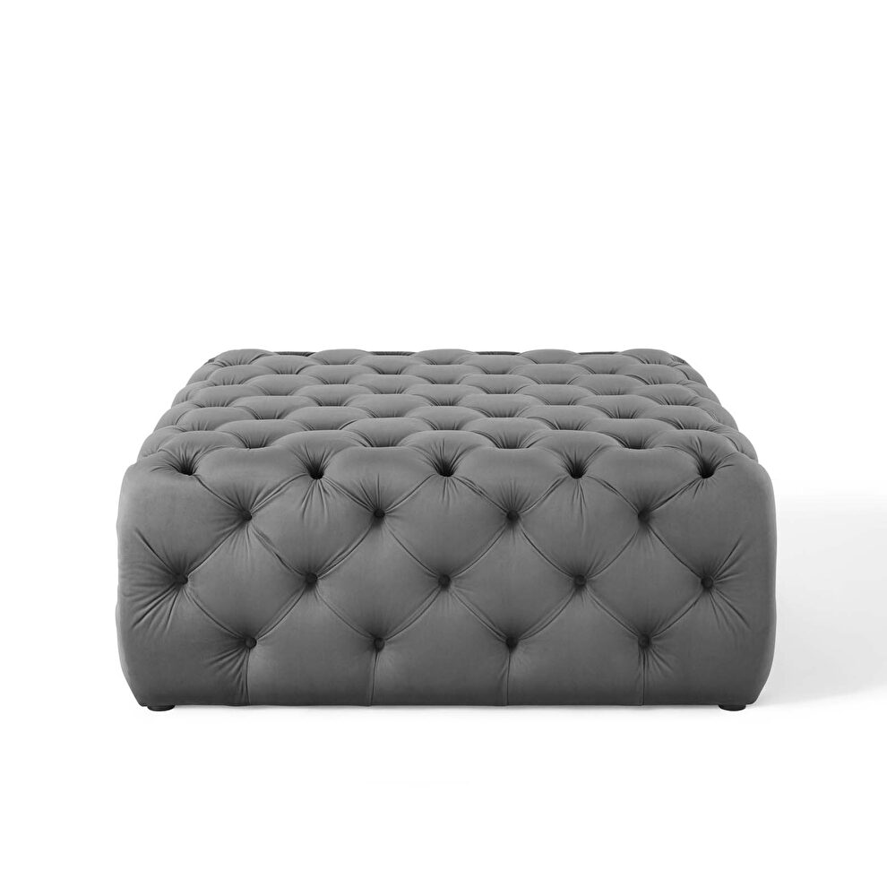 Tufted button large square performance velvet ottoman in gray by Modway additional picture 4