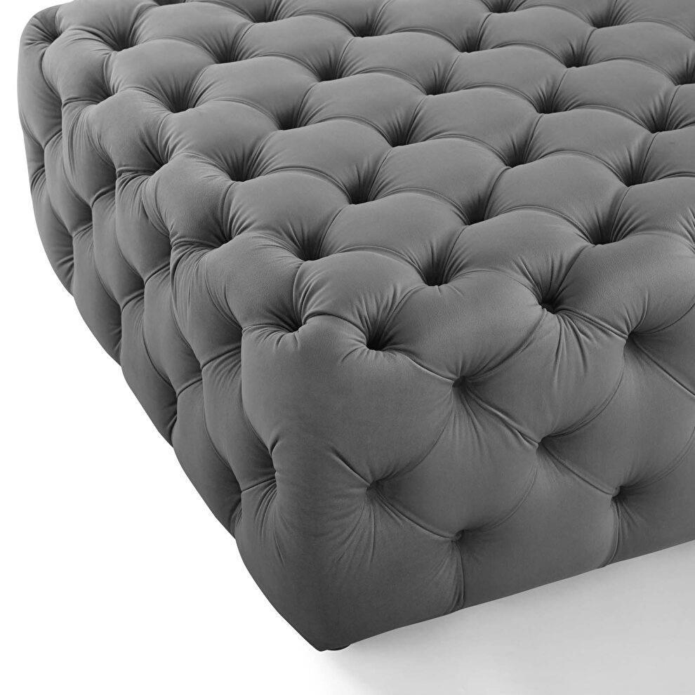 Tufted button large square performance velvet ottoman in gray by Modway additional picture 5