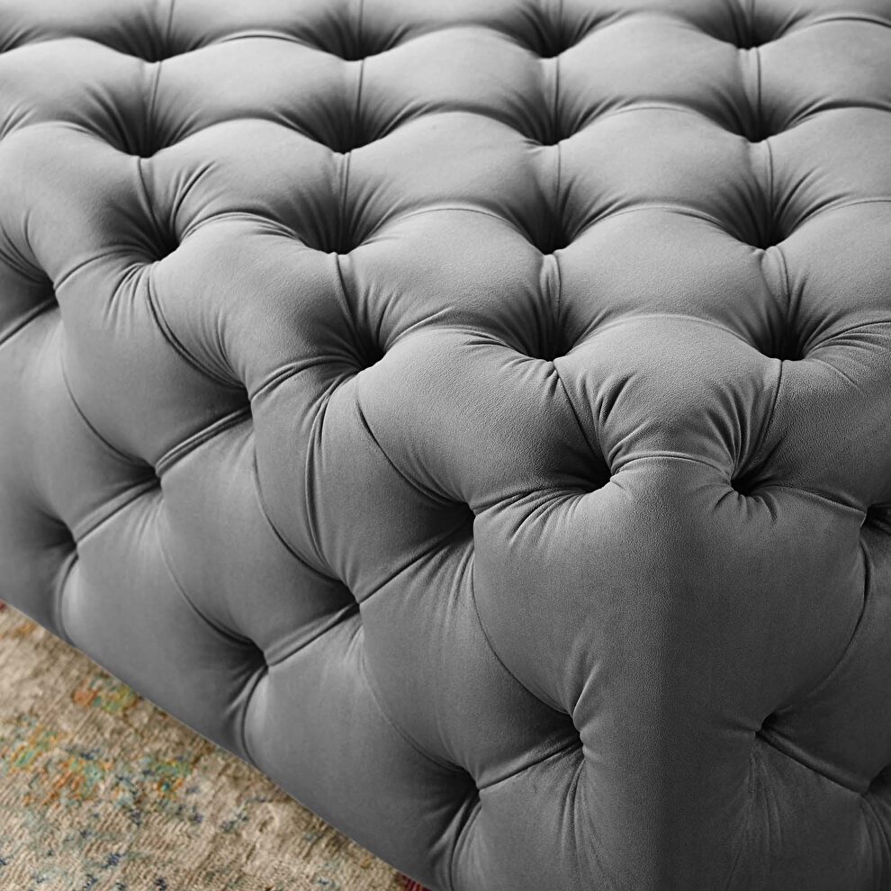 Tufted button large square performance velvet ottoman in gray by Modway additional picture 6
