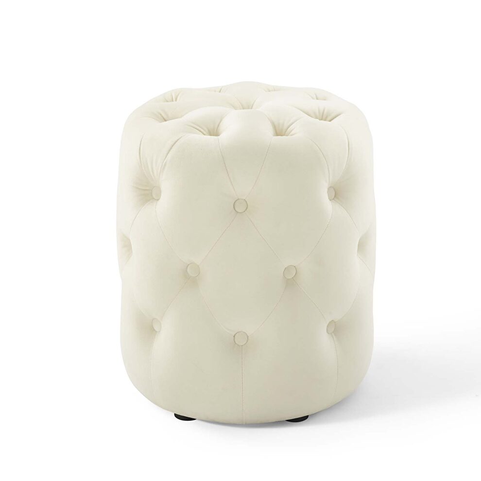 Tufted button round performance velvet ottoman in ivory by Modway additional picture 2