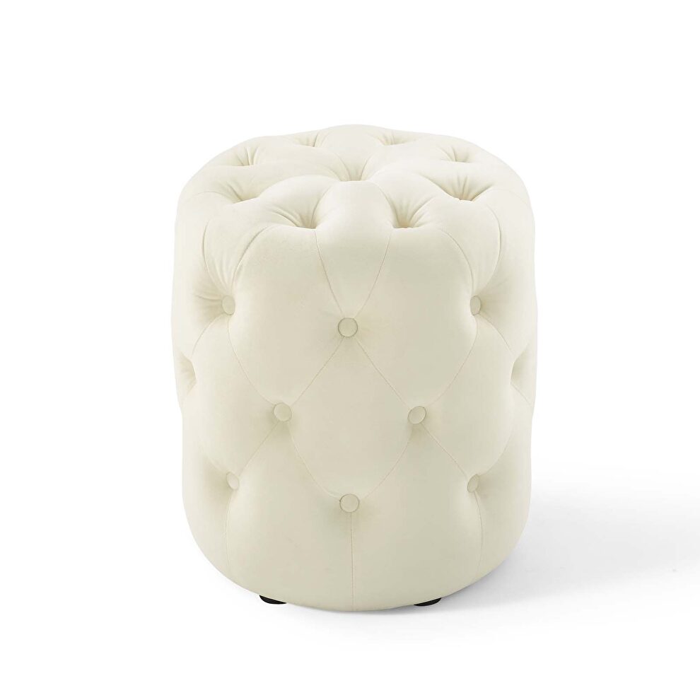 Tufted button round performance velvet ottoman in ivory by Modway additional picture 3