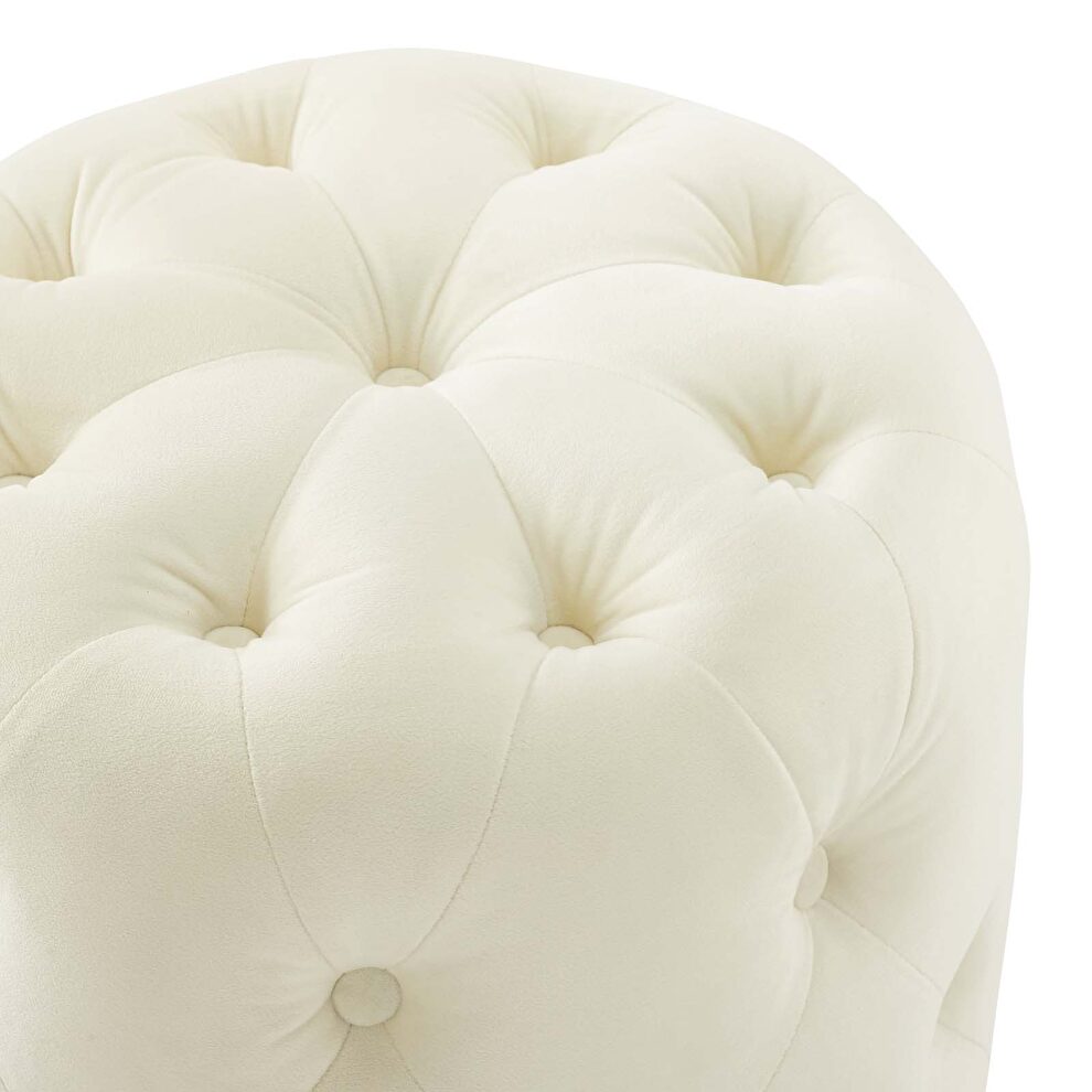 Tufted button round performance velvet ottoman in ivory by Modway additional picture 5