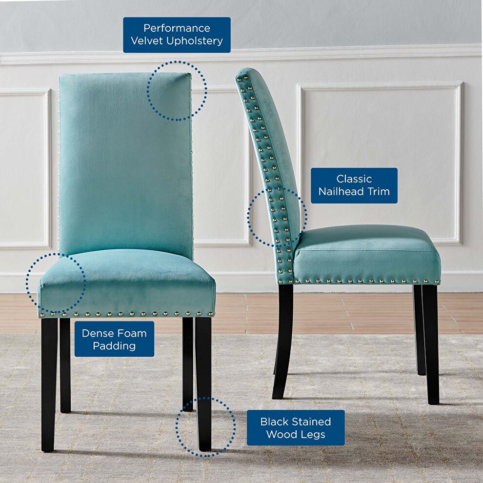 Performance velvet dining side chairs - set of 2 in mint by Modway additional picture 4