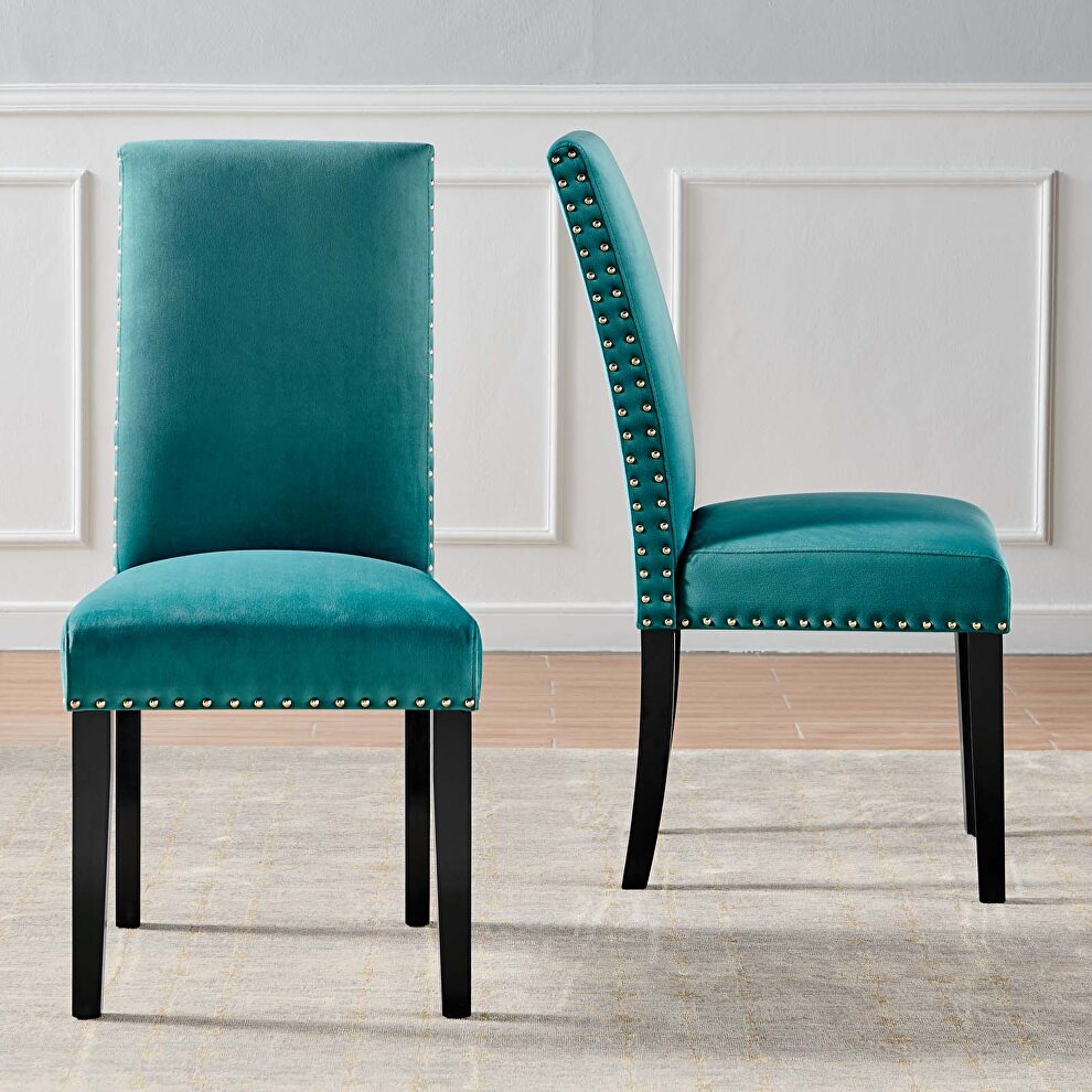 Performance velvet dining side chairs - set of 2 in teal by Modway additional picture 2