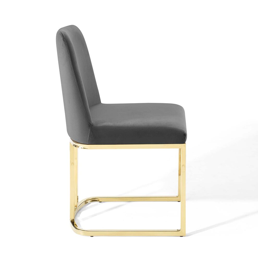 Sled base performance velvet dining side chair in gold gray by Modway additional picture 3
