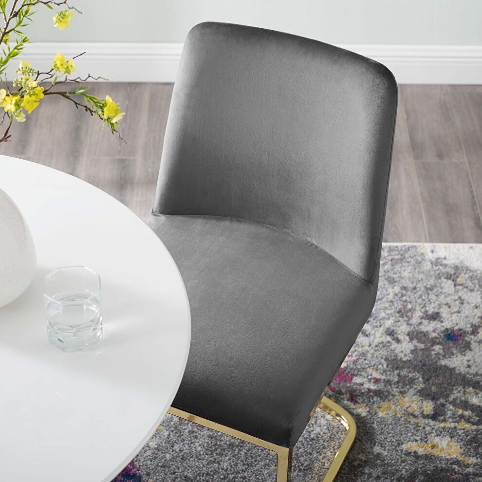 Sled base performance velvet dining side chair in gold gray by Modway additional picture 9