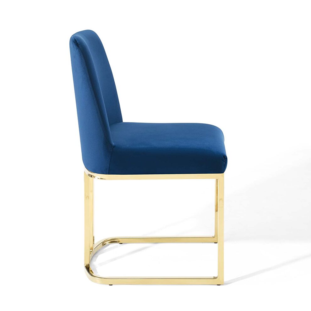Sled base performance velvet dining side chair in gold navy by Modway additional picture 3