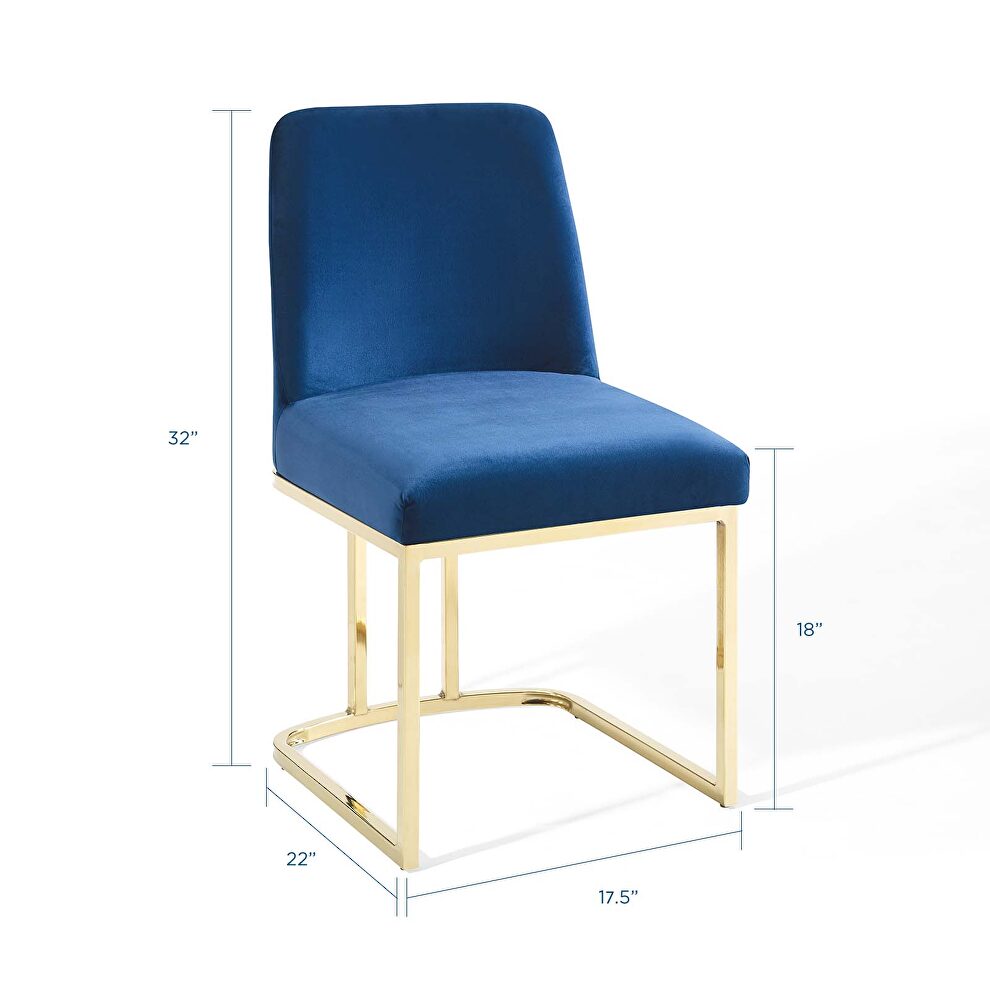 Sled base performance velvet dining side chair in gold navy by Modway additional picture 8